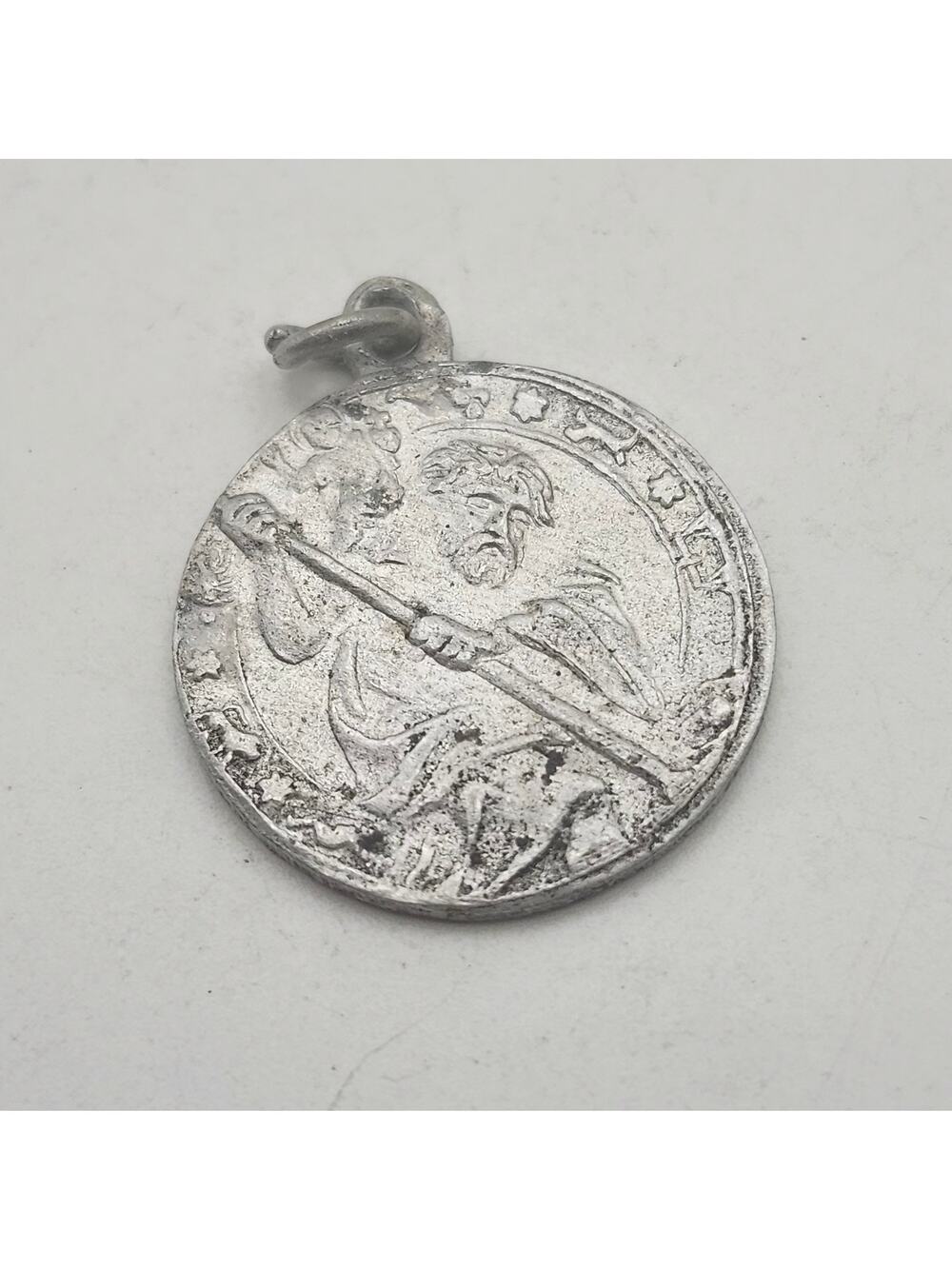 Vintage St Christopher Medal Car Silver Tone Travel Catholic Pendant Charm Auto
